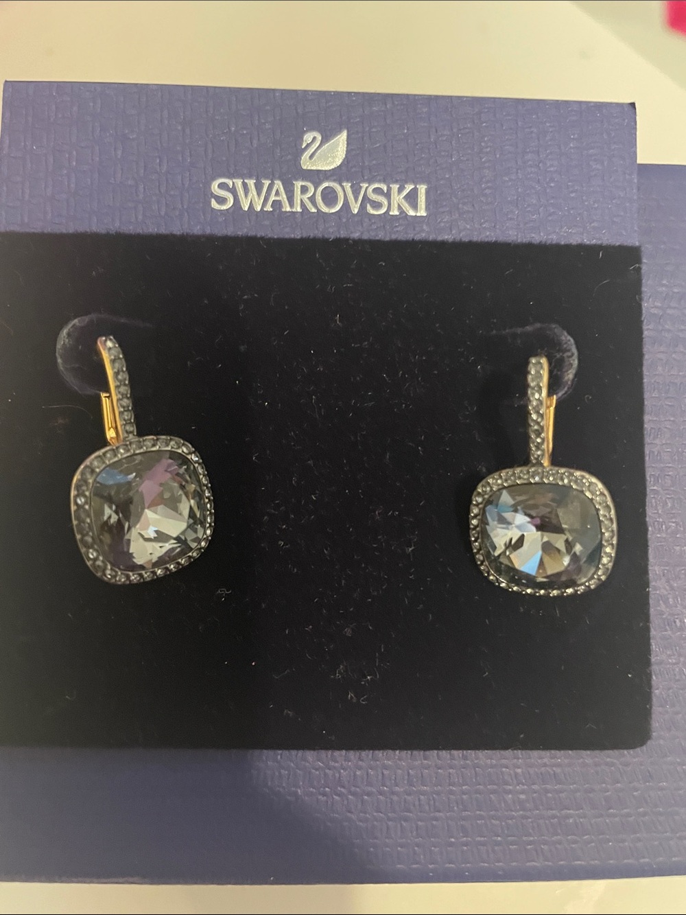 Swarovski crystal halo drop earrings in clear and gold tone